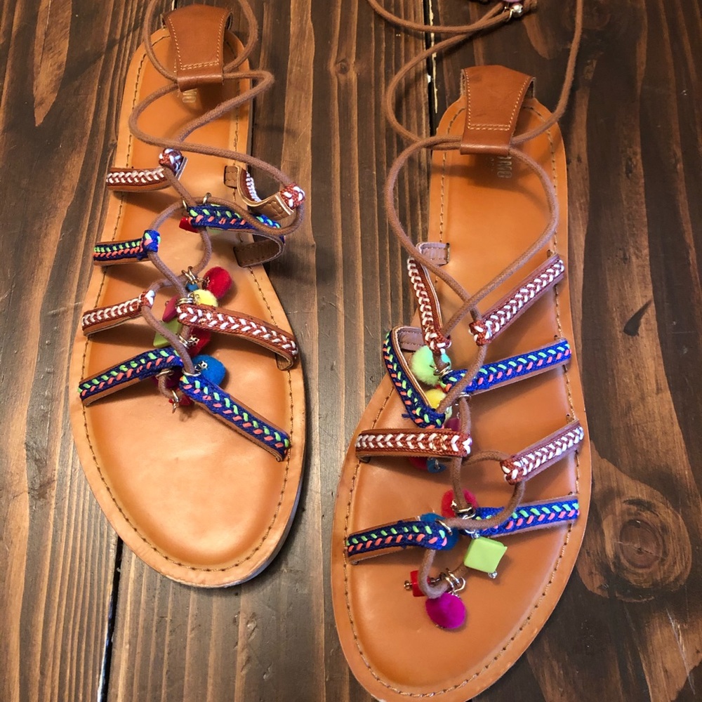 Mossimo Bright Pom Pom Gladiator Sandals Size 10